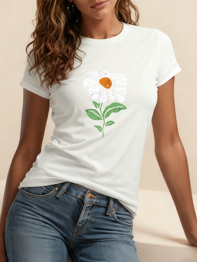 GORHEY T-shirt 'Women's Summer Casual Cotton T-Shirt with Daisy Print' en blanc, Vue avec produit