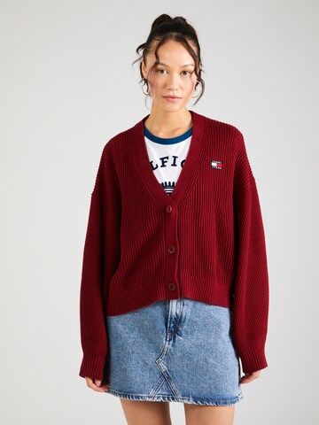 Tommy Jeans - Casaco de malha 'Essential' em vermelho: frente