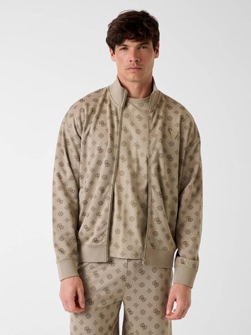 GUESS Zip-Up Hoodie in Beige: front