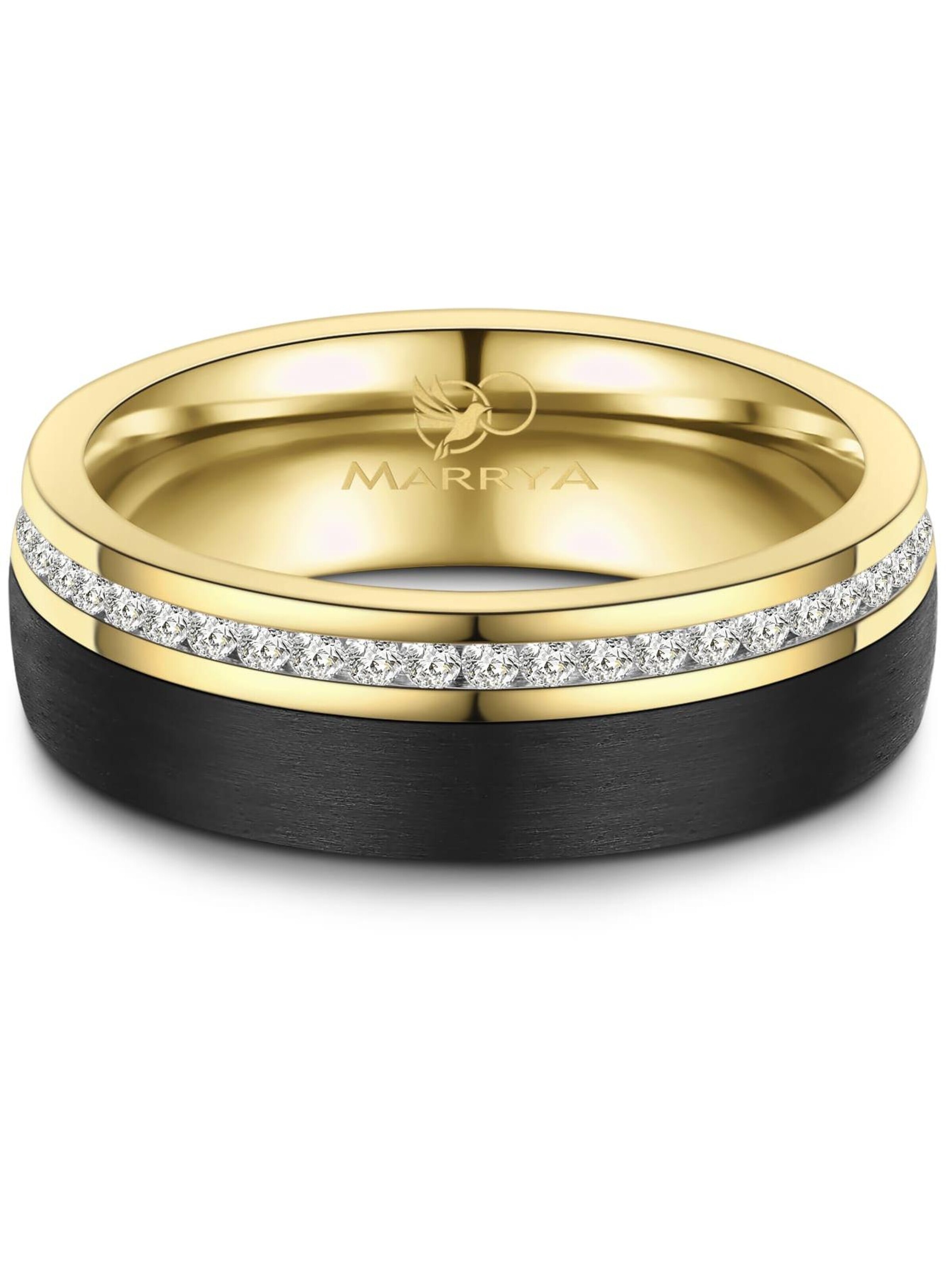MARRYA Ring 'MARRYA CA-02 Ehering aus Carbon + Edelstahl - Schwarz - Gold Farben' in Black