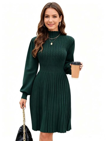 KoJooin Dress 'Damen Pulloverkleid mit kleinem Stehkragen,Zopfstrickmuster und langen Ärmeln – Freizeitkleid' in Green: front