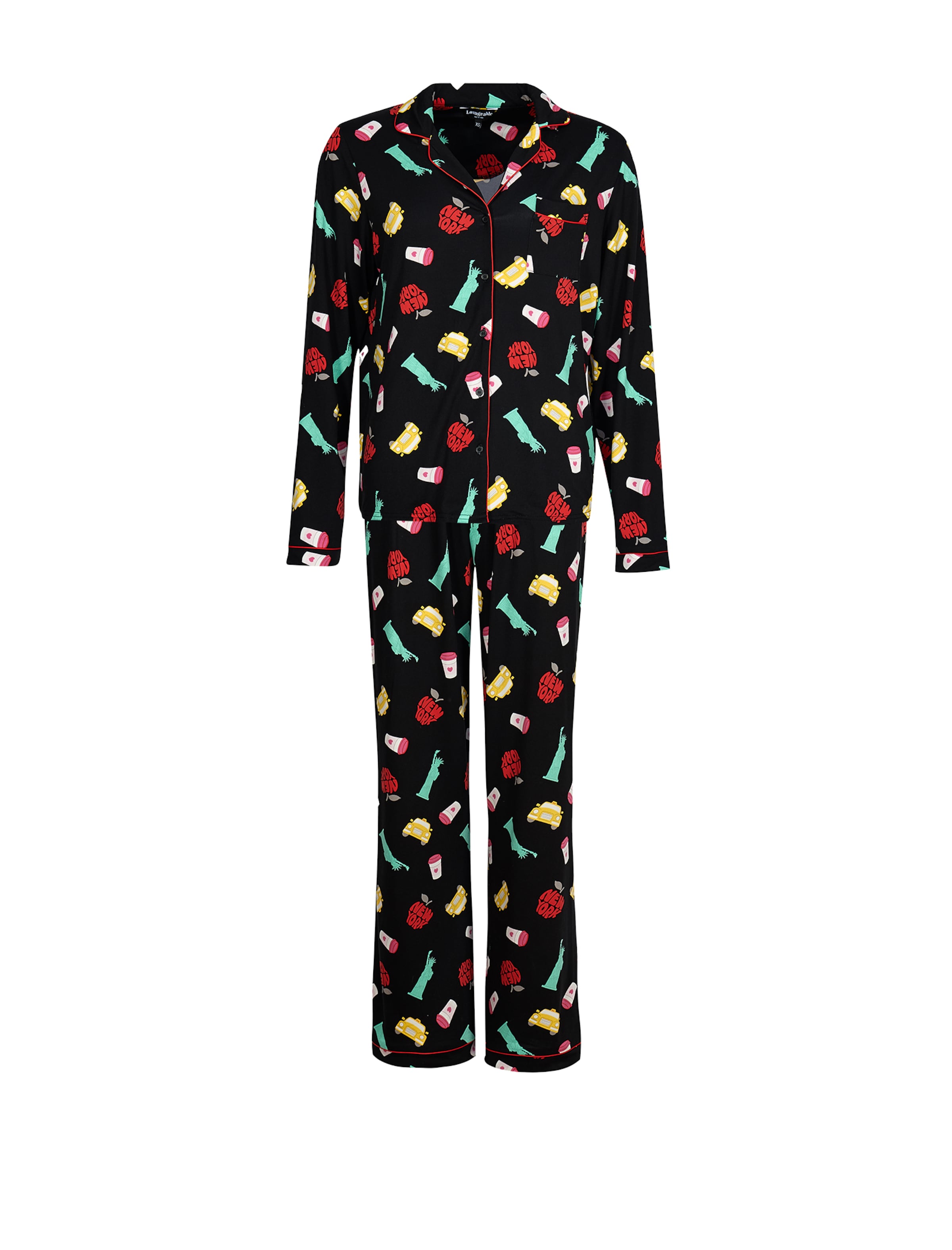 Loungeable Pyjama 'New York' in Schwarz: Vorderseite