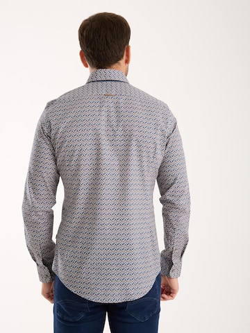 7Camicie Slim fit Zakelijk overhemd 'Donatello Poplin Stretch Man Shirt Blue Beige' in Blauw