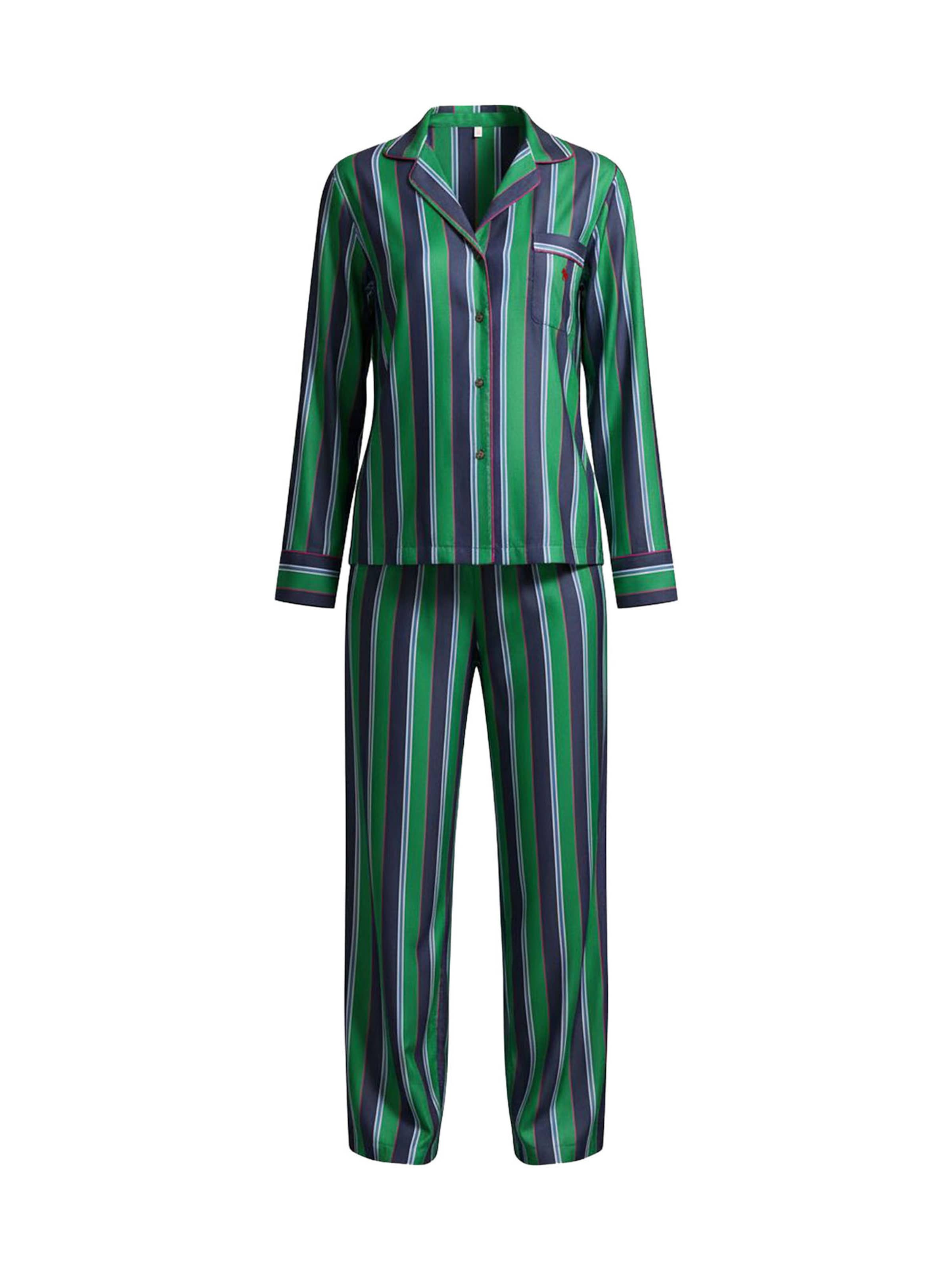 Polo Ralph Lauren Pyjama ' Cricket Stripe ' in Groen: voorkant