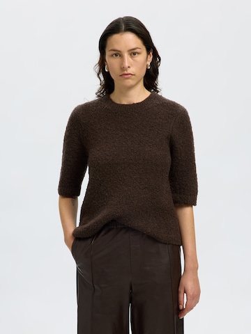 SELECTED Pulover 'SLFLELOU' | rjava barva: sprednja stran
