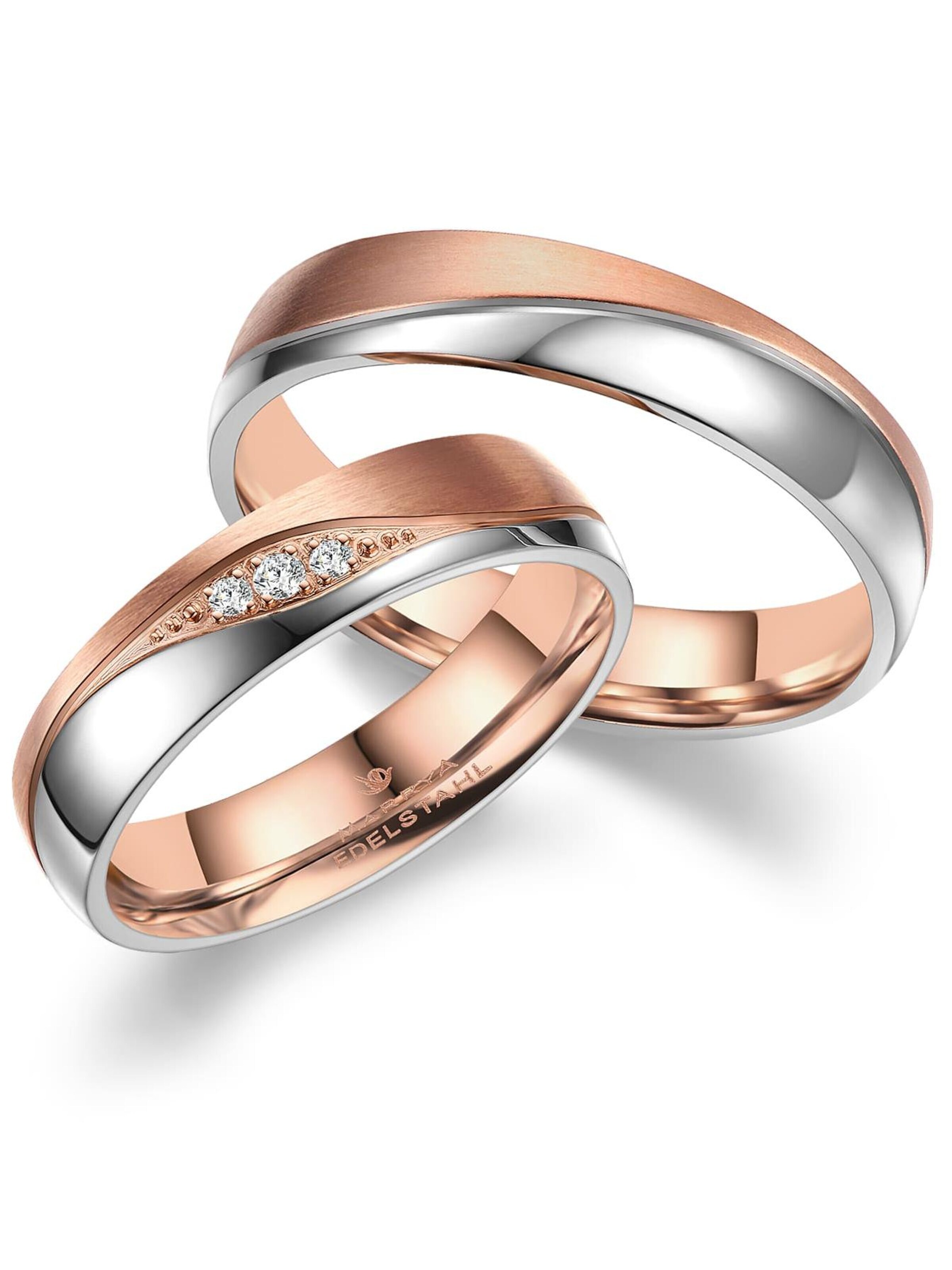MARRYA Ring 'MARRYA ES-35 Ehering aus Edelstahl - Silberfarben & Rosé' in Silver: front