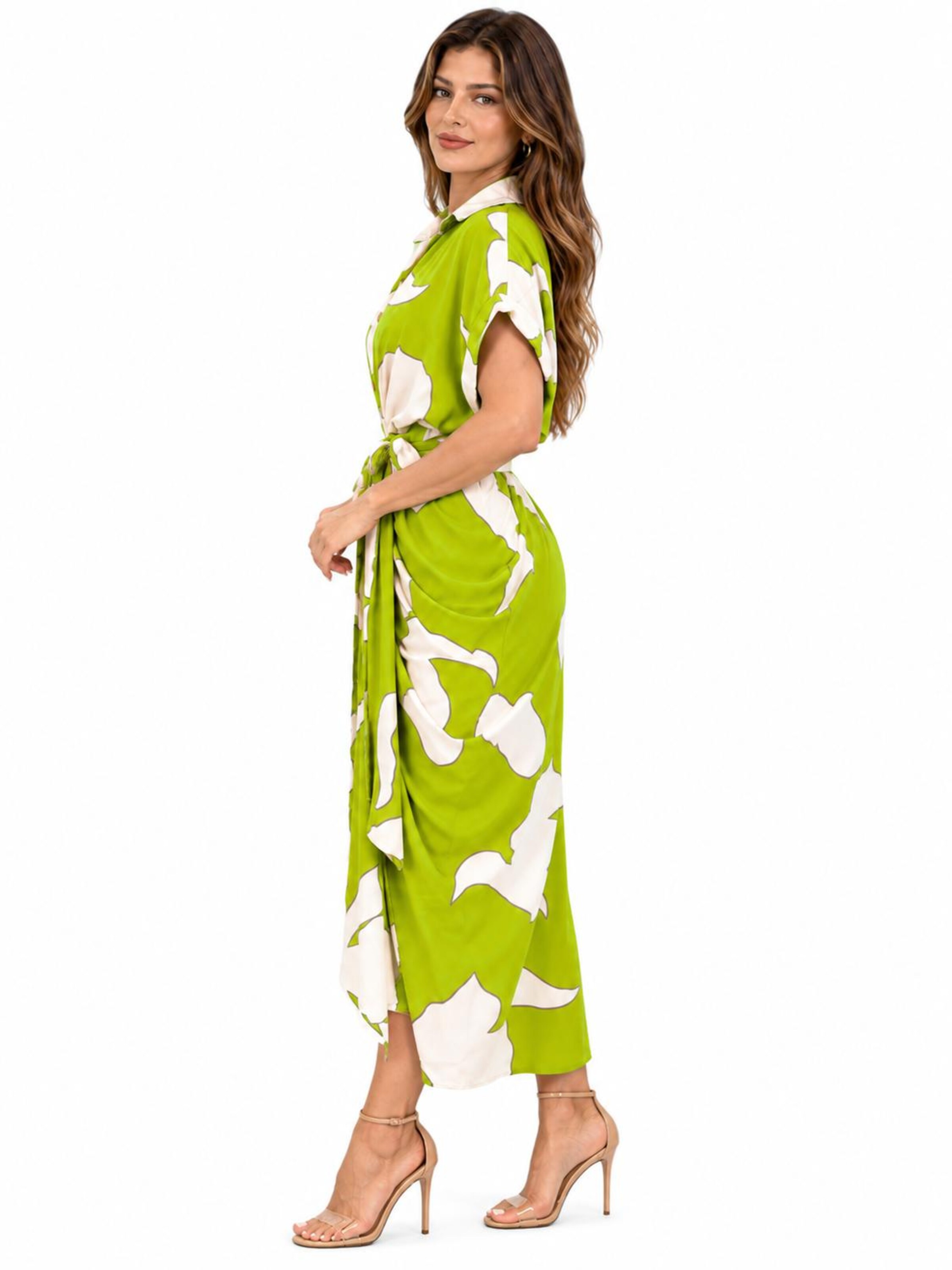 SPORTS36.NL Jurk 'Women's Short-Sleeve Shirt Dress with Waist Tie' in Groen