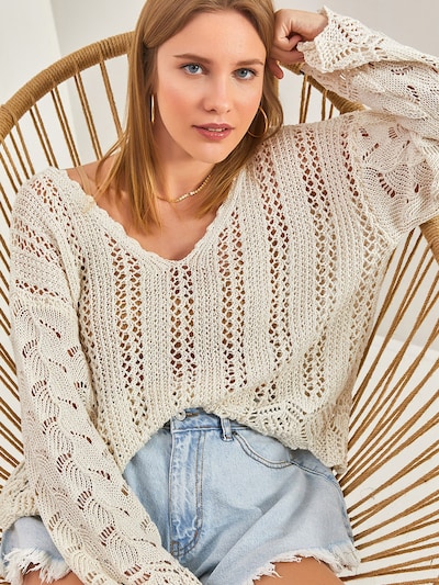 Bianco Lucci Pull-over en écru, Vue avec produit