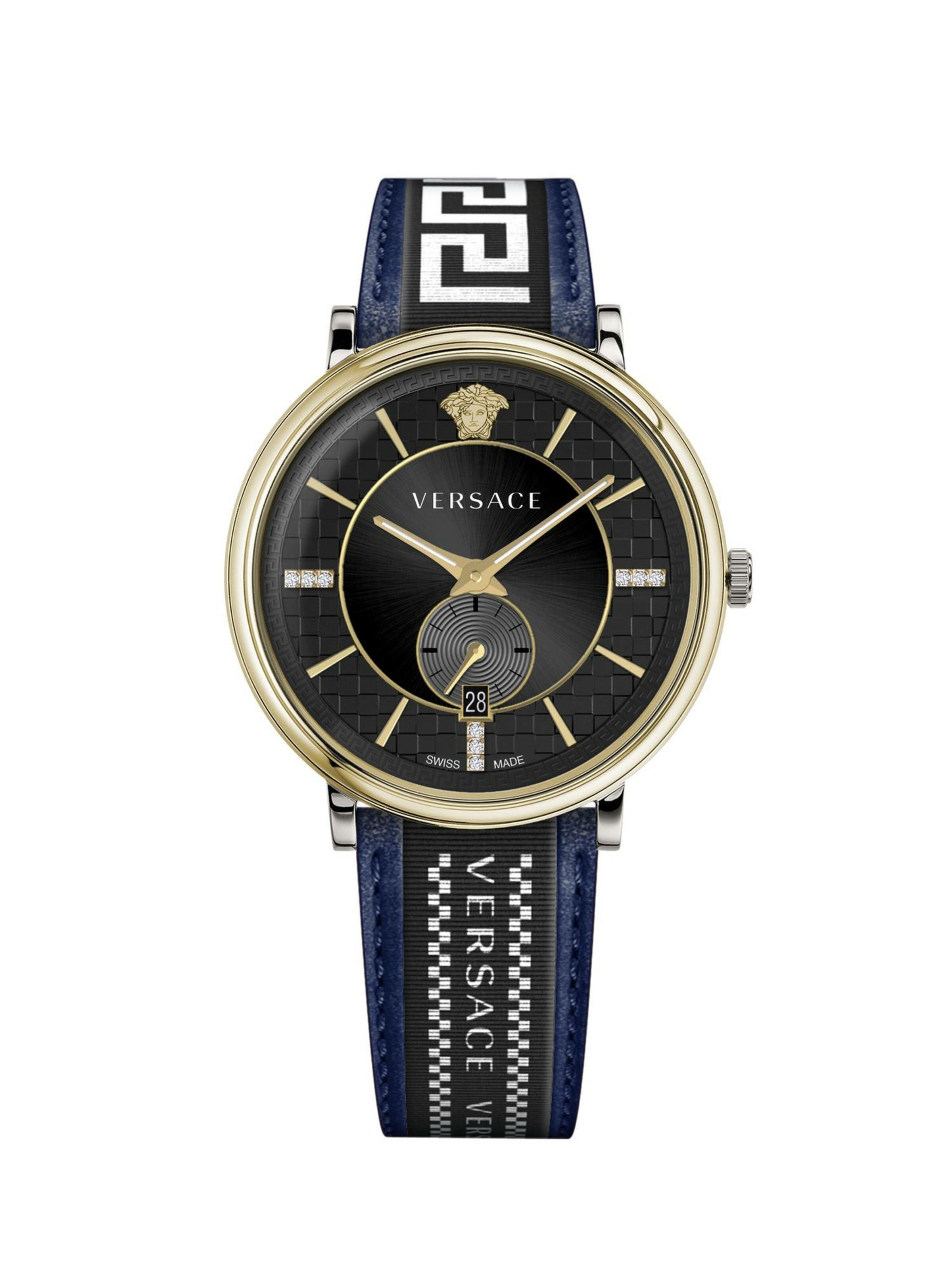 VERSACE Analoguhr 'V-circle' in navy / gold / schwarz / weiß, Produktansicht