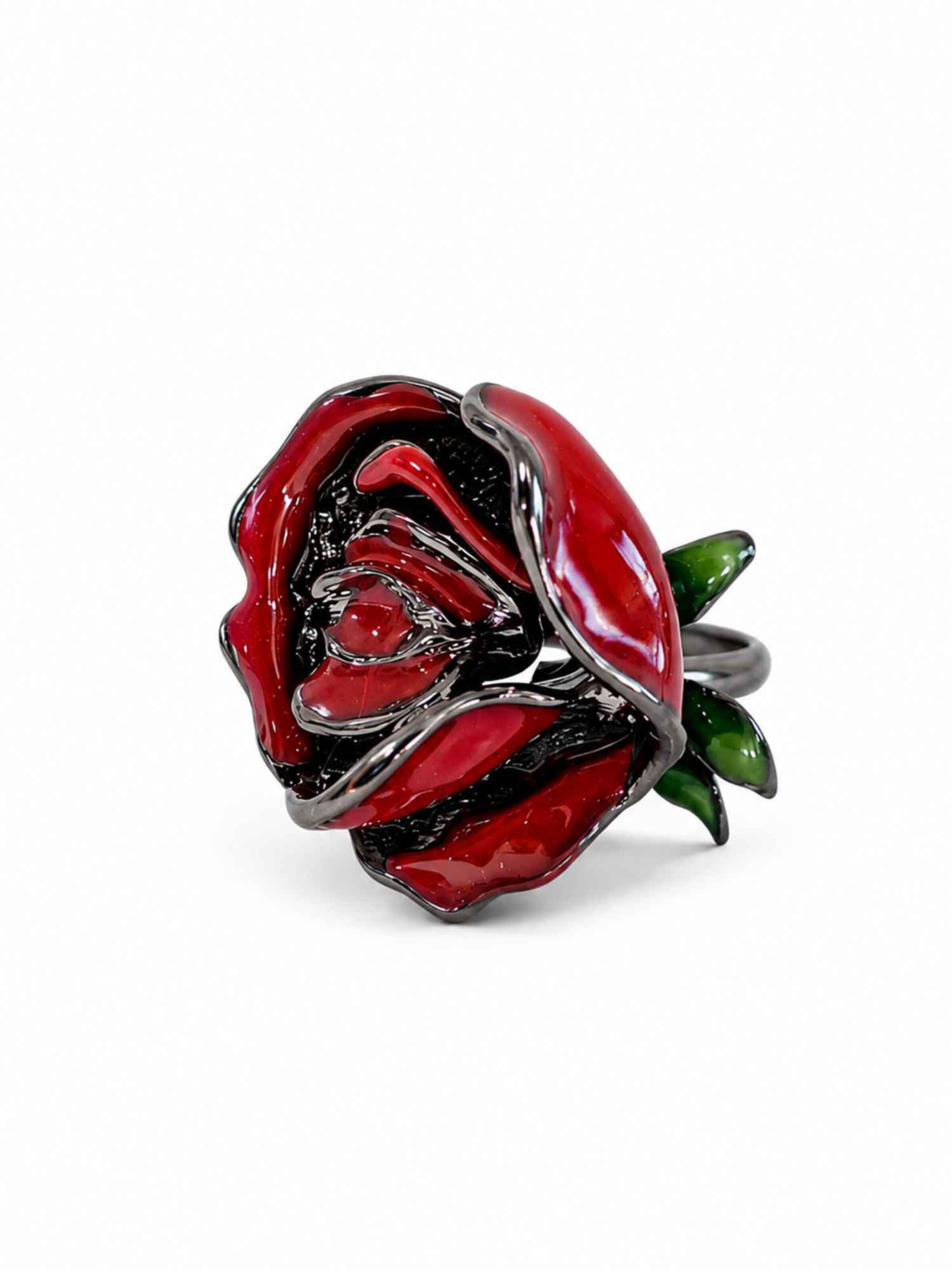 RteRme Ring 'Rose Enamel Flower Ring' in 50-60 in de kleur Wijnrood, Productweergave