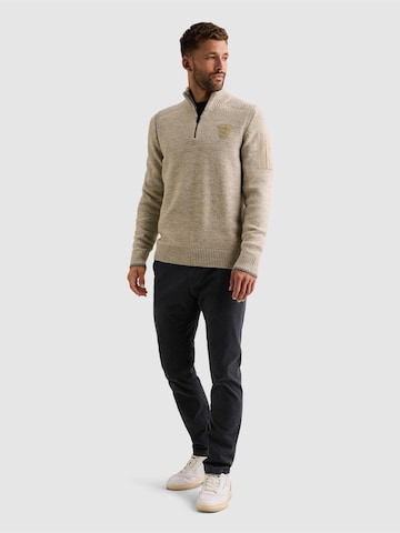 PME Legend - Jersey 'Pullover with half-zip and flight pocket' en beige