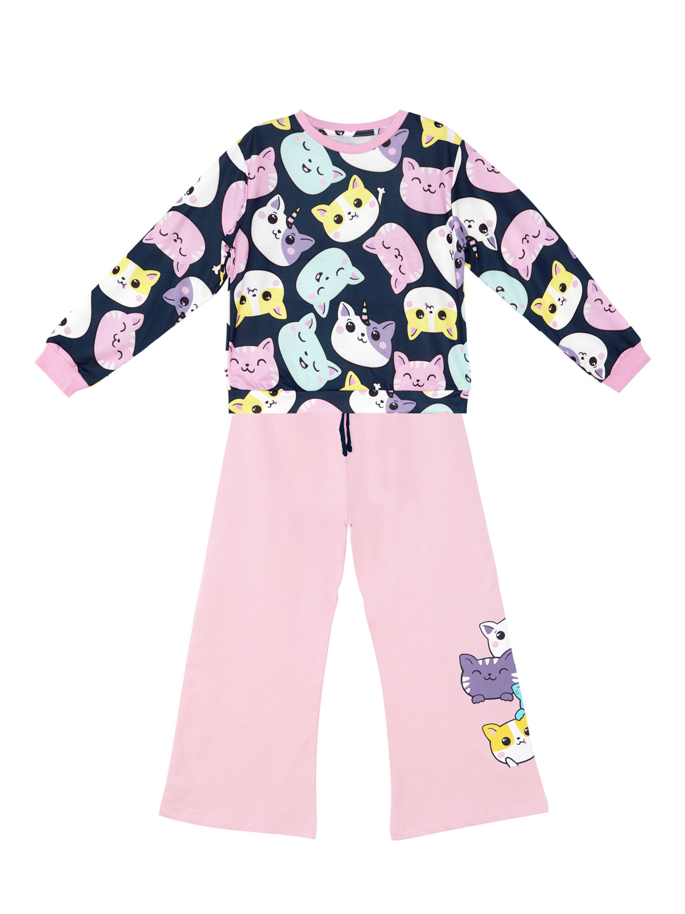 Survêtement 'Cute Cats' Denokids en rose : devant