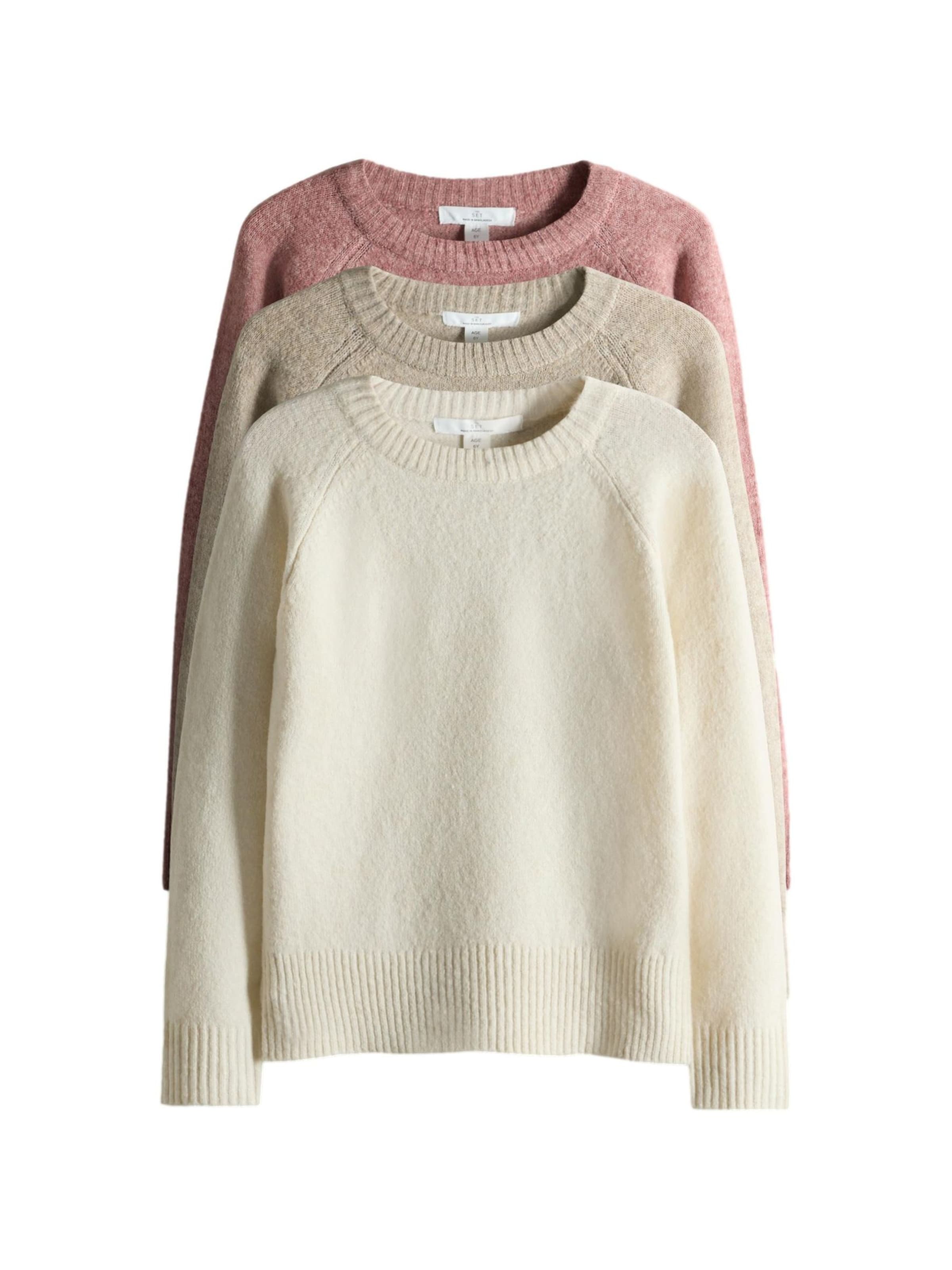 The Set Tröja i beigemelerad / rödmelerad / ullvit, Produktvy