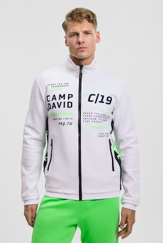 CAMP DAVID Zip-Up Hoodie in White: front