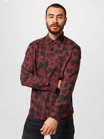 HUGO Red Slim fit Button Up Shirt 'Ermo' in Brown: front