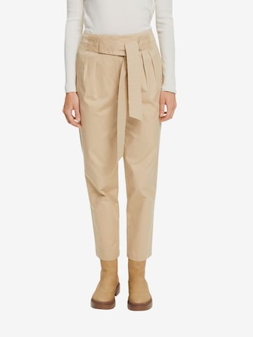 ESPRIT Regular Pleat-Front Pants in Beige: front