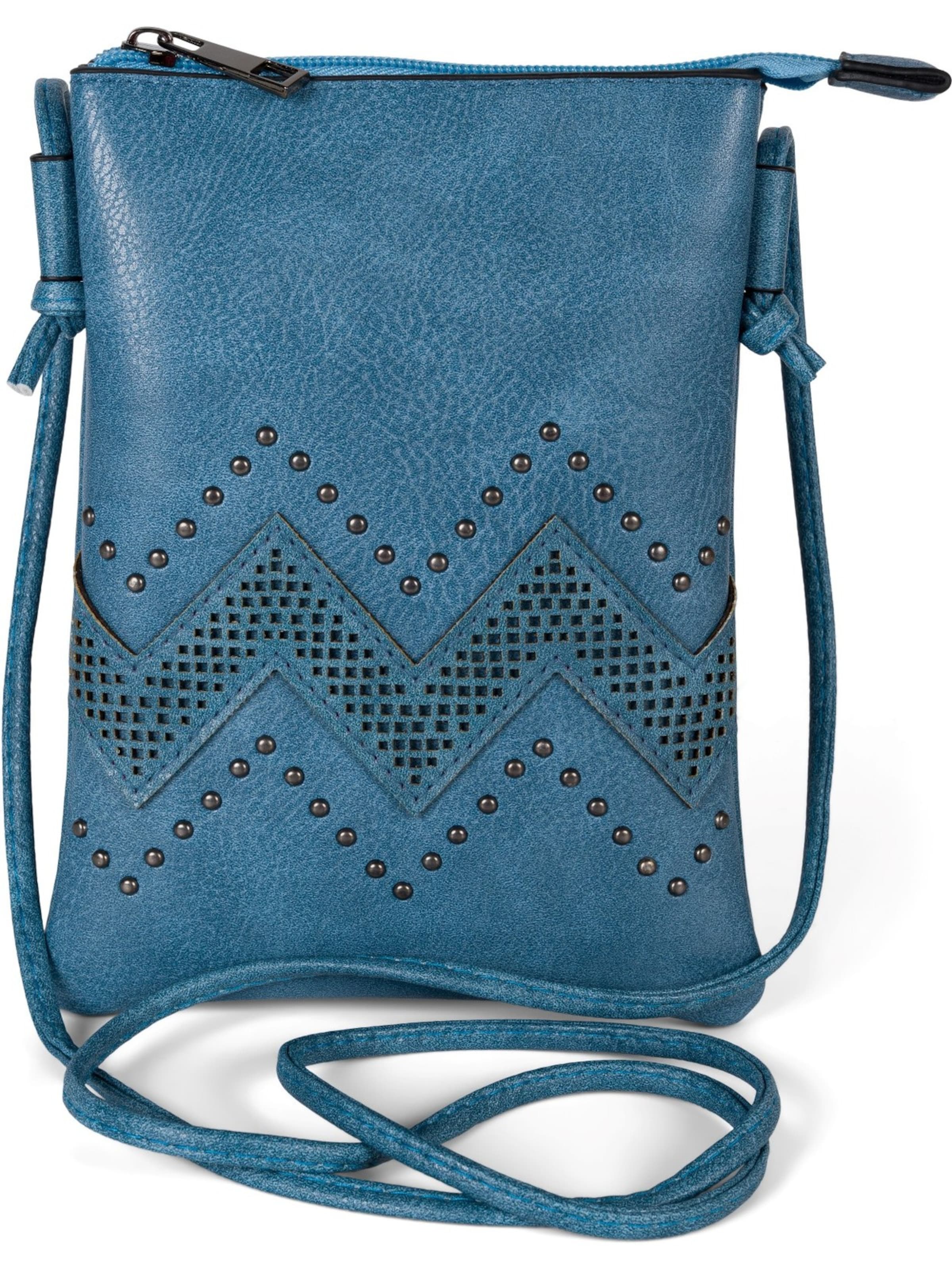 styleBREAKER Umhängetasche 'Mini Umhängetasche ZickZack Cutout Nieten'‌‌‌‌‌‌‌‌‌‌ in Blau: Vorderseite