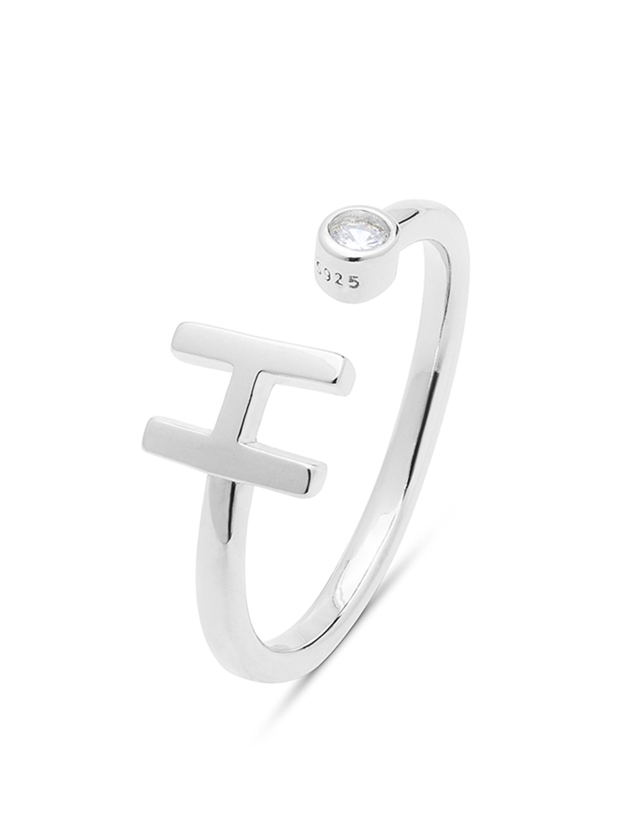 Luxenter Ring 'Alphabet H' in 50-60 in de kleur Zilvergrijs, Productweergave