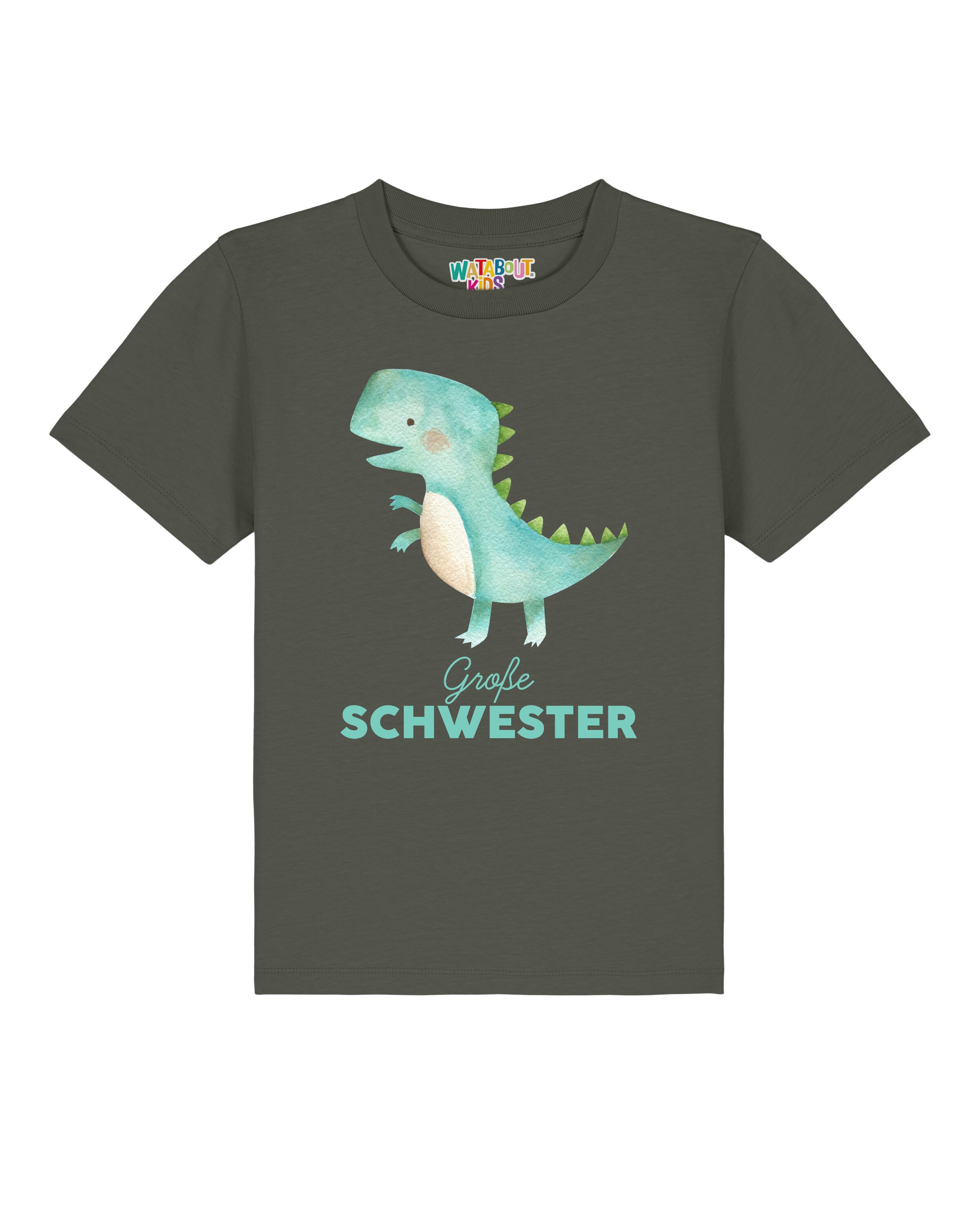 watabout.kids T-Shirt 'Dinosaurier Große Schwester' en beige / turquoise / pomme / vert foncé, Vue avec produit
