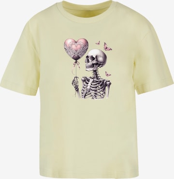 T-shirt 'Skelett hält Herzballon' F4NT4STIC en jaune : devant