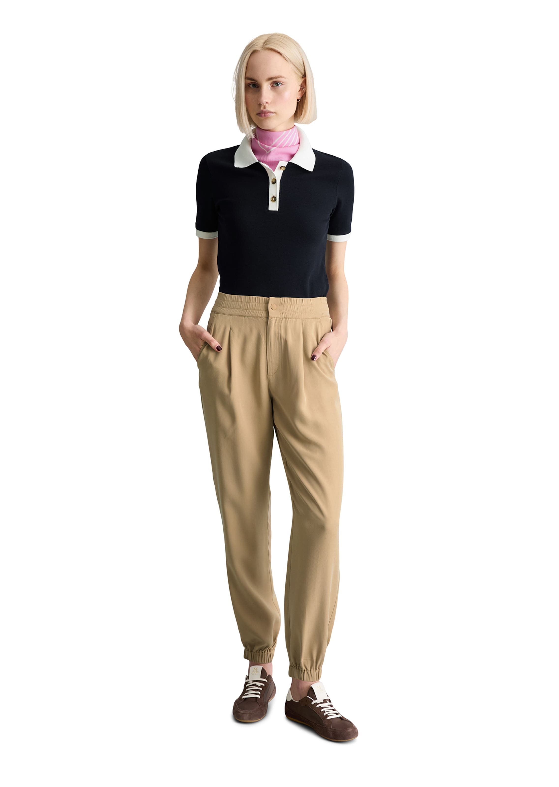 Marc O'Polo DENIM Tapered Bandplooibroek in Beige