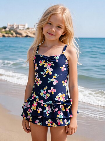 La V Swimsuit in Blue: front