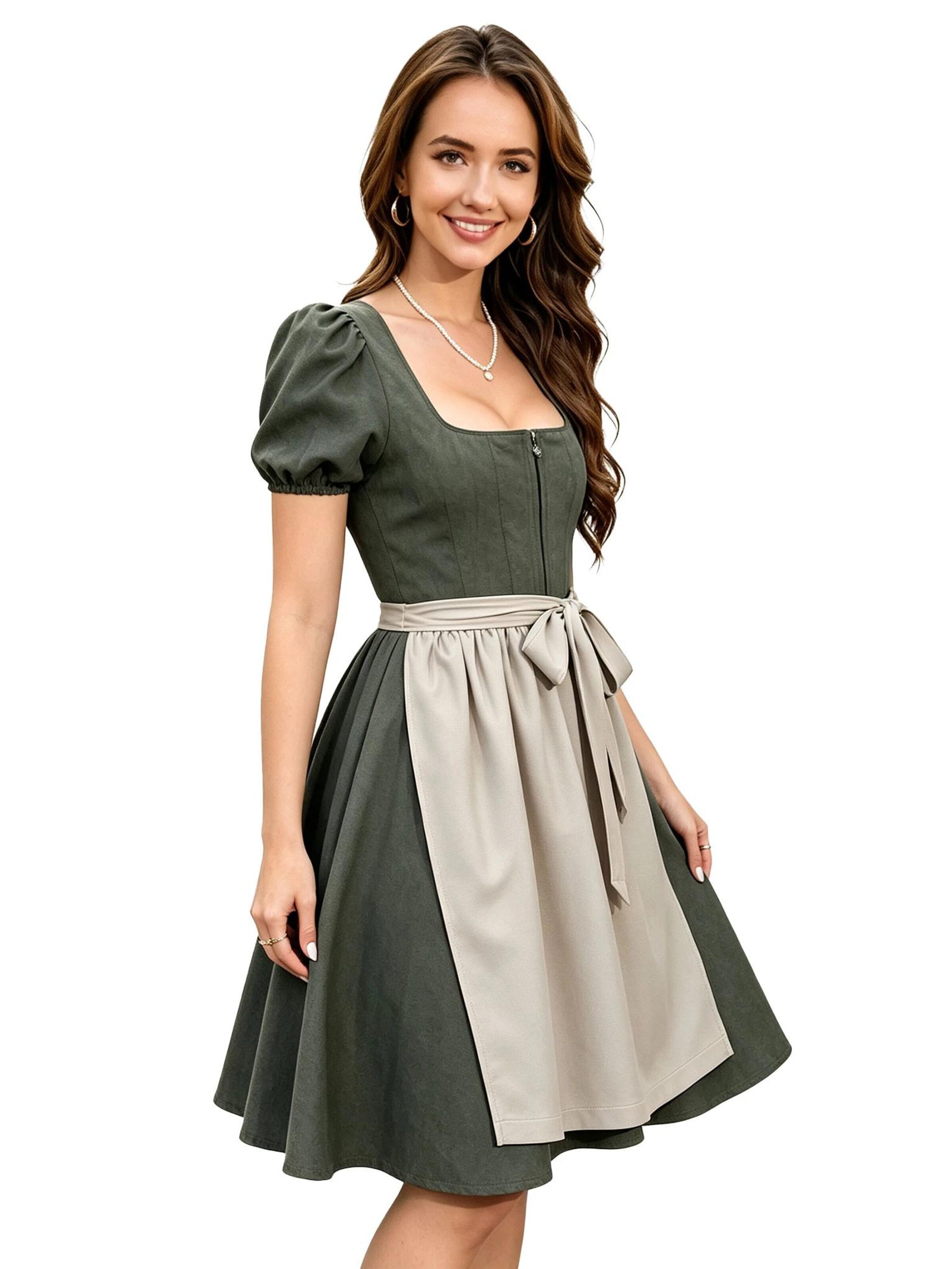 KoJooin Dirndl 'Damen Zweiteiliges Oktoberfest-Set Kunstleder-Optik Kleid mit verstellbarer Schürze Dirndl-Kleid' w kolorze zielony
