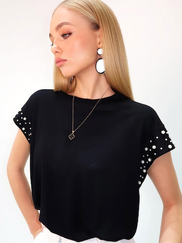 Trend Alaçatı Stili Póló - fekete