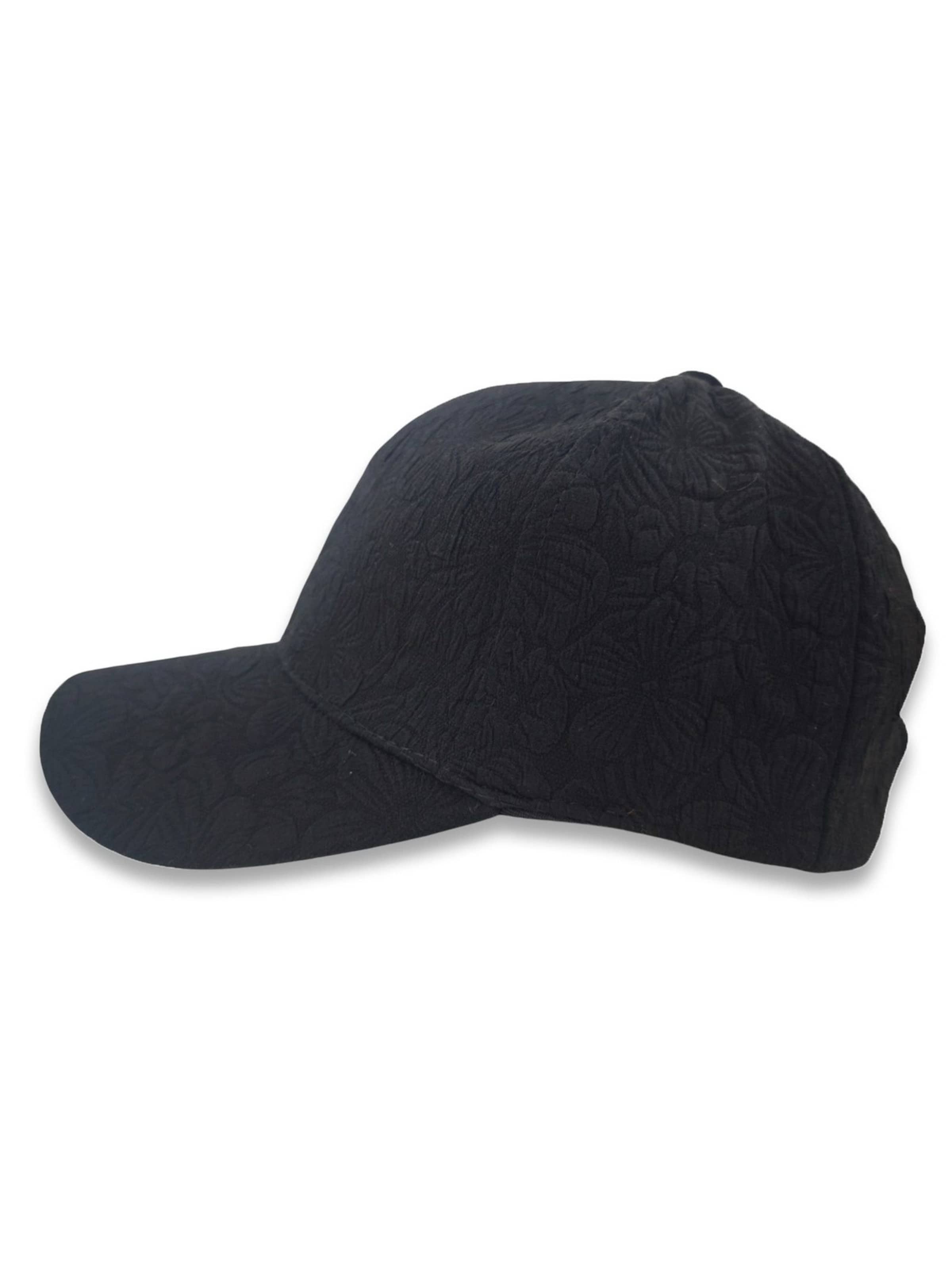 styleBREAKER Cap 'Basecap mit Blumen Muster Ton in Ton'‌‌‌‌ in Schwarz: Vorderseite