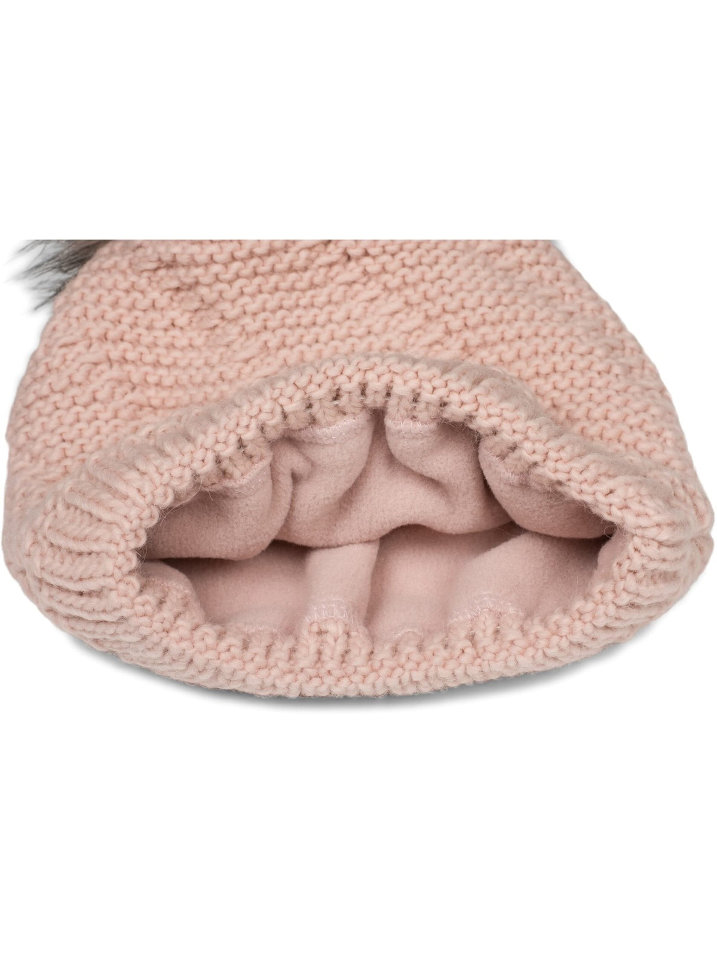 styleBREAKER Mütze 'Einfarbige Strick Bommelmütze mit Thermo-Fleece'‌‌‌‌‌‌‌‌ in Pink