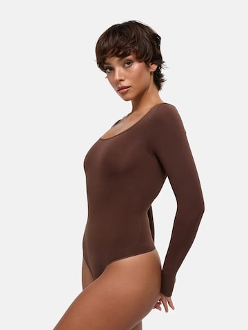 cfab - Body moldeador 'Clean Longsleeve Squareneck Sculpting Bodysuit with String' en marrón