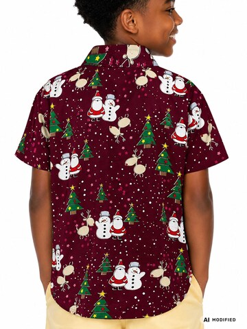 King Kameha Regular fit Button up shirt 'Christmas Buddies' in Red