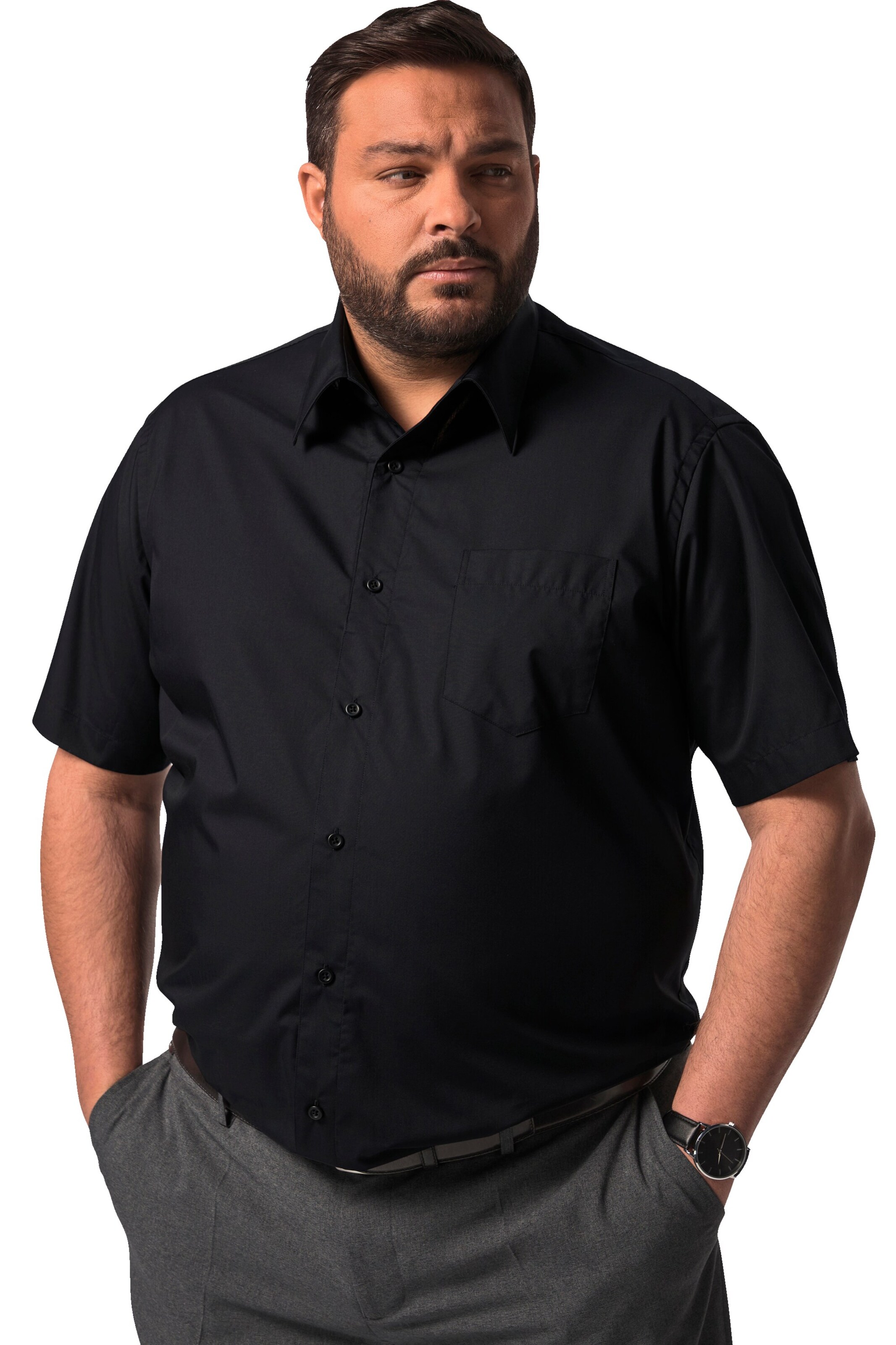 Men Plus Comfort fit Button Up Shirt in Black: front