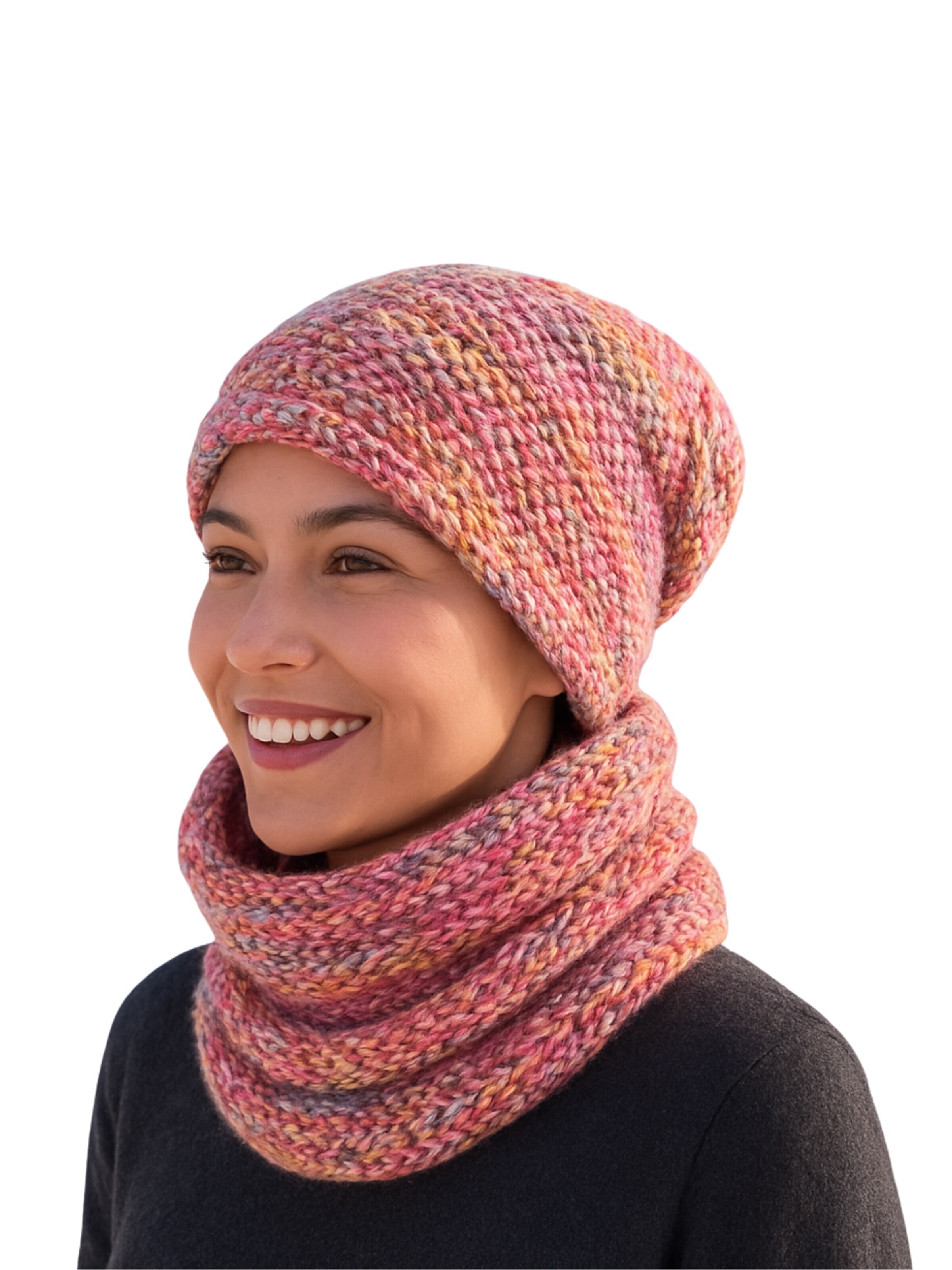 Kumixi Beanie 'Mütze & Schal Set' in Pink: front