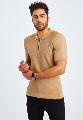 Leif Nelson T-Shirt Feinstrick Polo in Braun