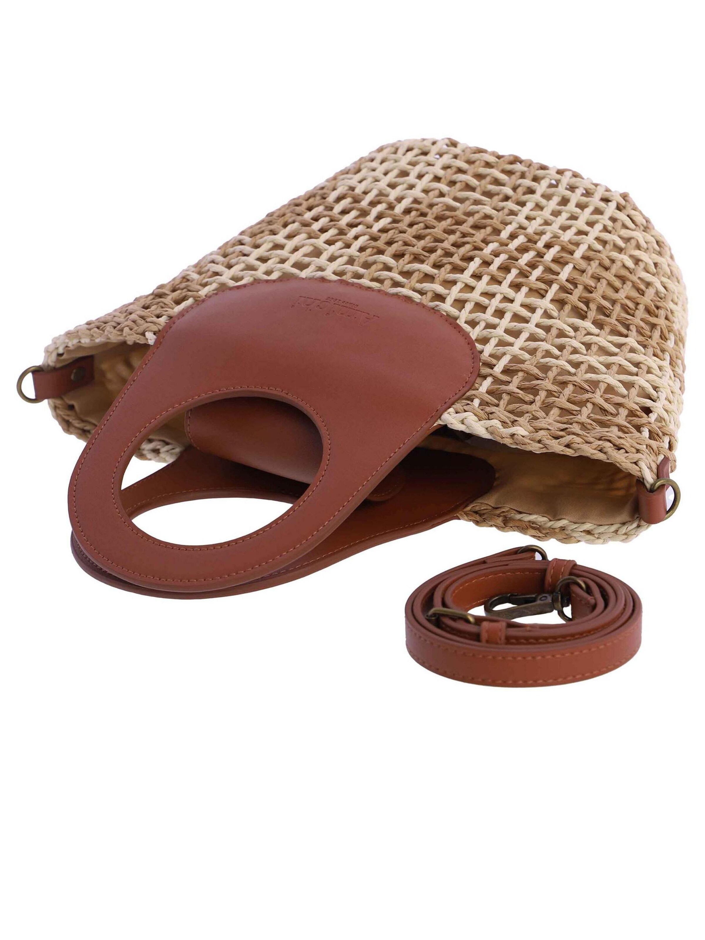 Amichi - Bolso de mano 'Bolso de mano para mujer Nacre de fibras naturales con cremallera' en beige