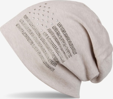 styleBREAKER Mütze 'Beanie mit USA Flagge aus Strass' in Beige: Vorderseite