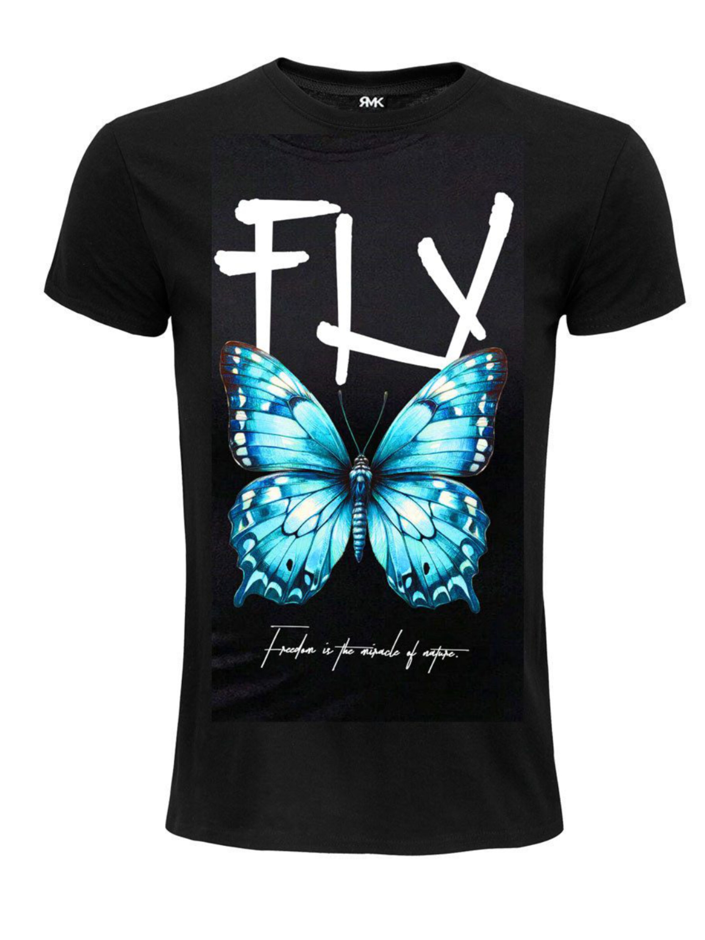 RMK Shirt 'Rundhalsausschnitt Butterfly' in Black: front