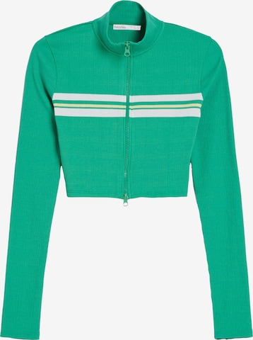 Bershka Zip-Up Hoodie in Green: front