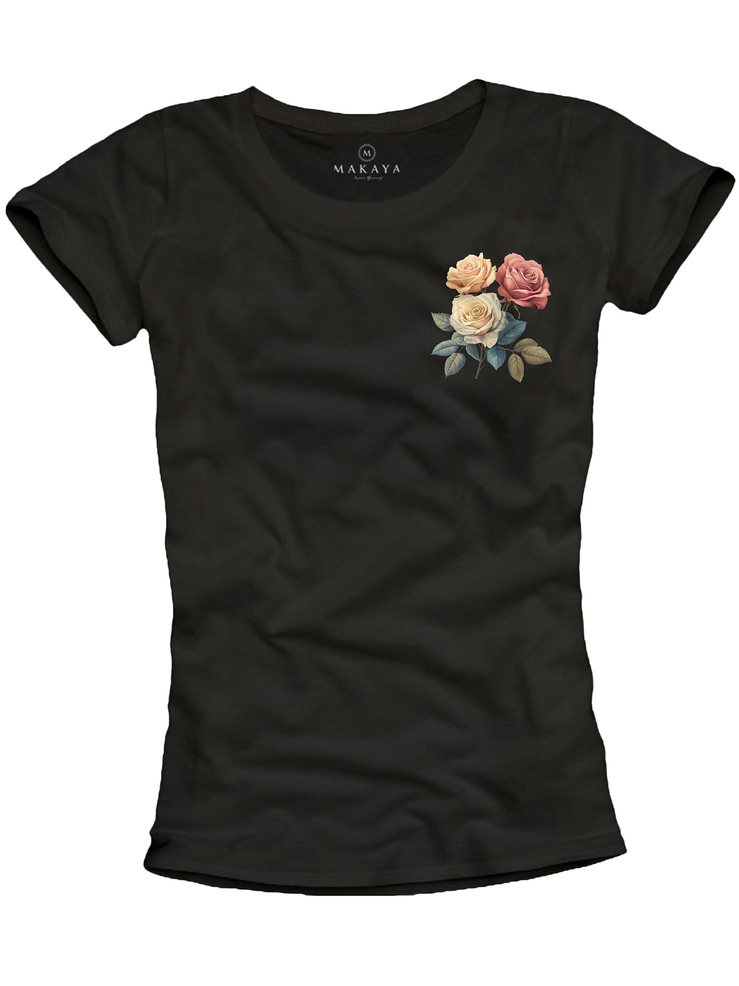 MAKAYA Shirt 'Three Roses' in Black: front
