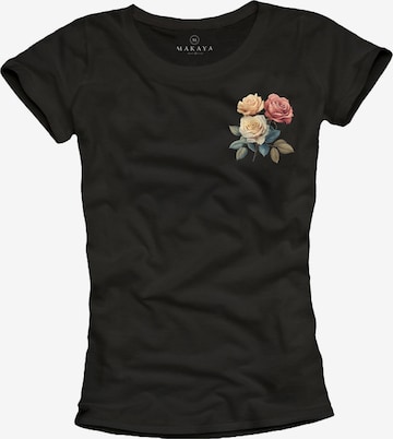 MAKAYA Shirt 'Three Roses' in Black: front
