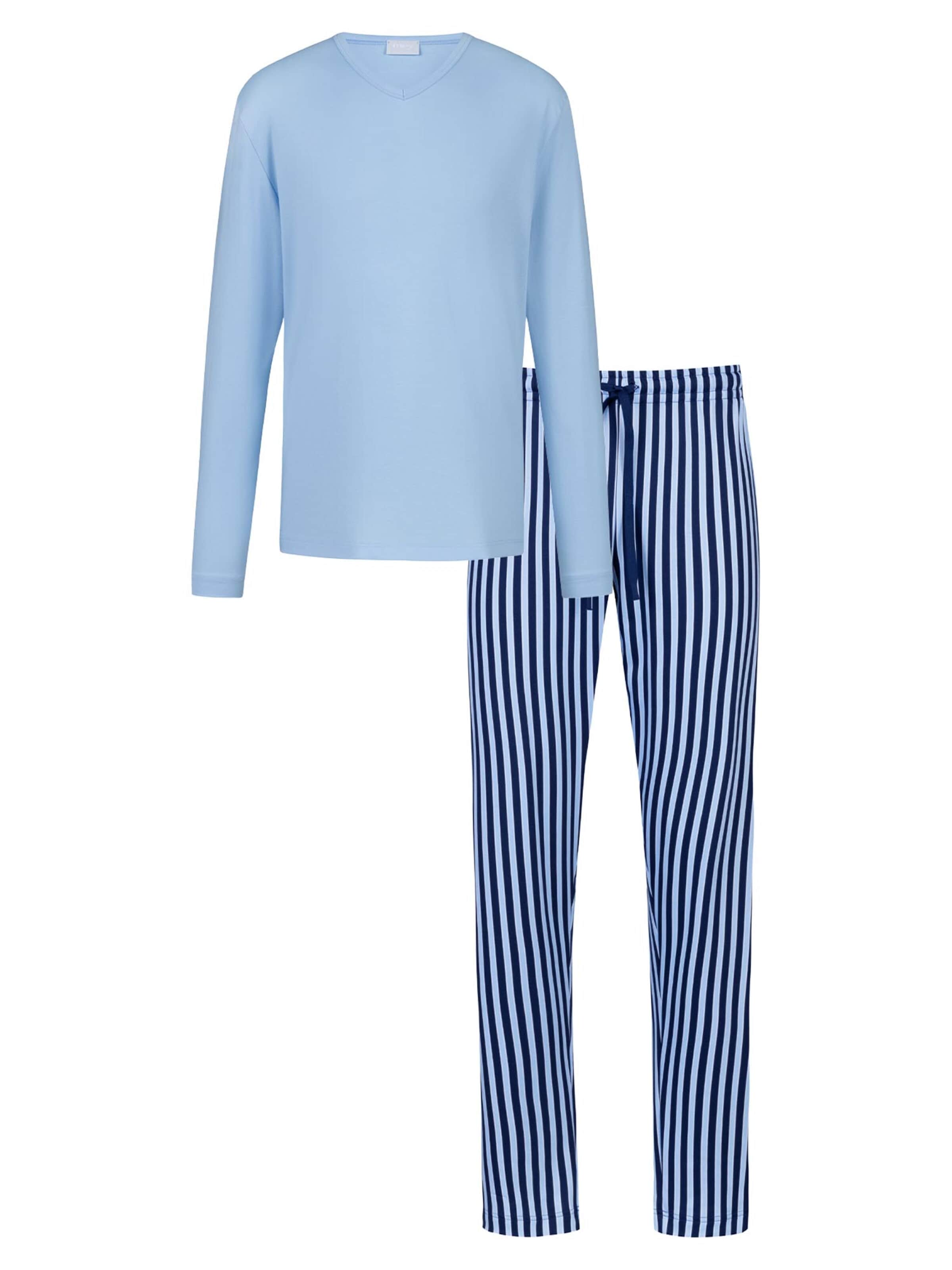 Mey Long Pajamas 'Graphic Stripes' in Blue: front