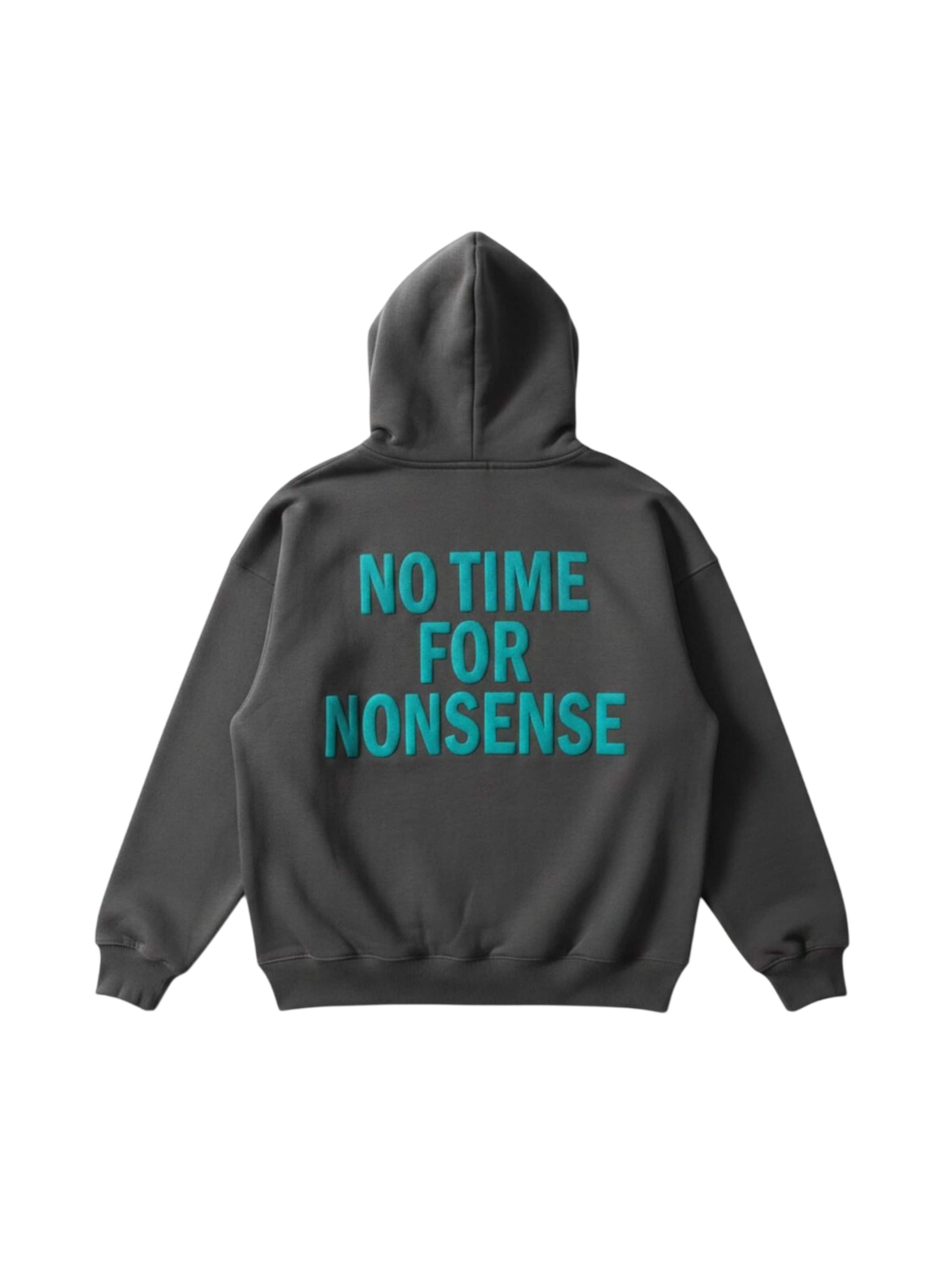 Sweat-shirt 'Oversize “No Time for Nonsense” Hoodie - Anthracite and Blue' Kleidermafia en gris : devant