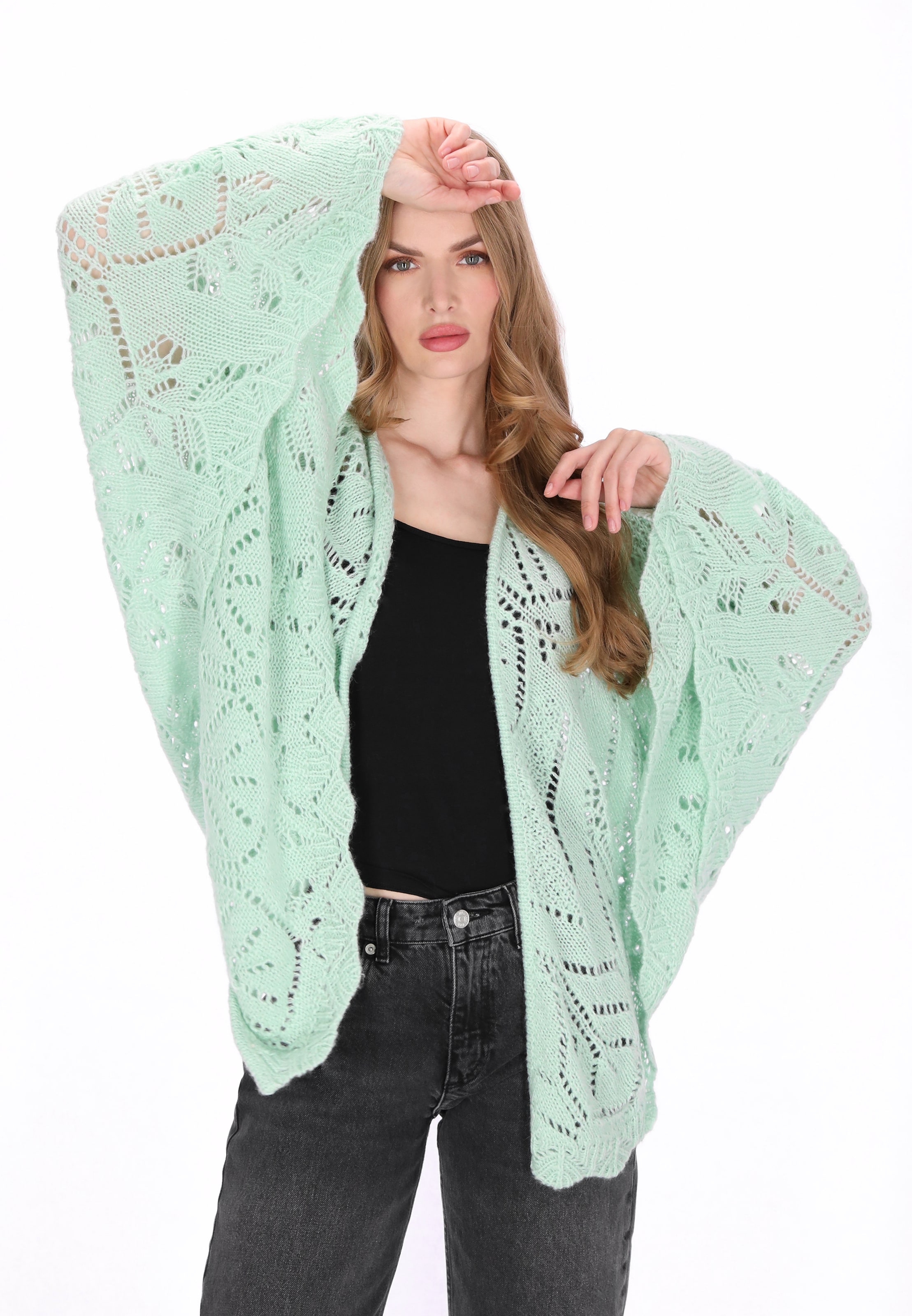 DreiMaster Vintage Gebreid vest 'Vintage' in Groen: voorkant