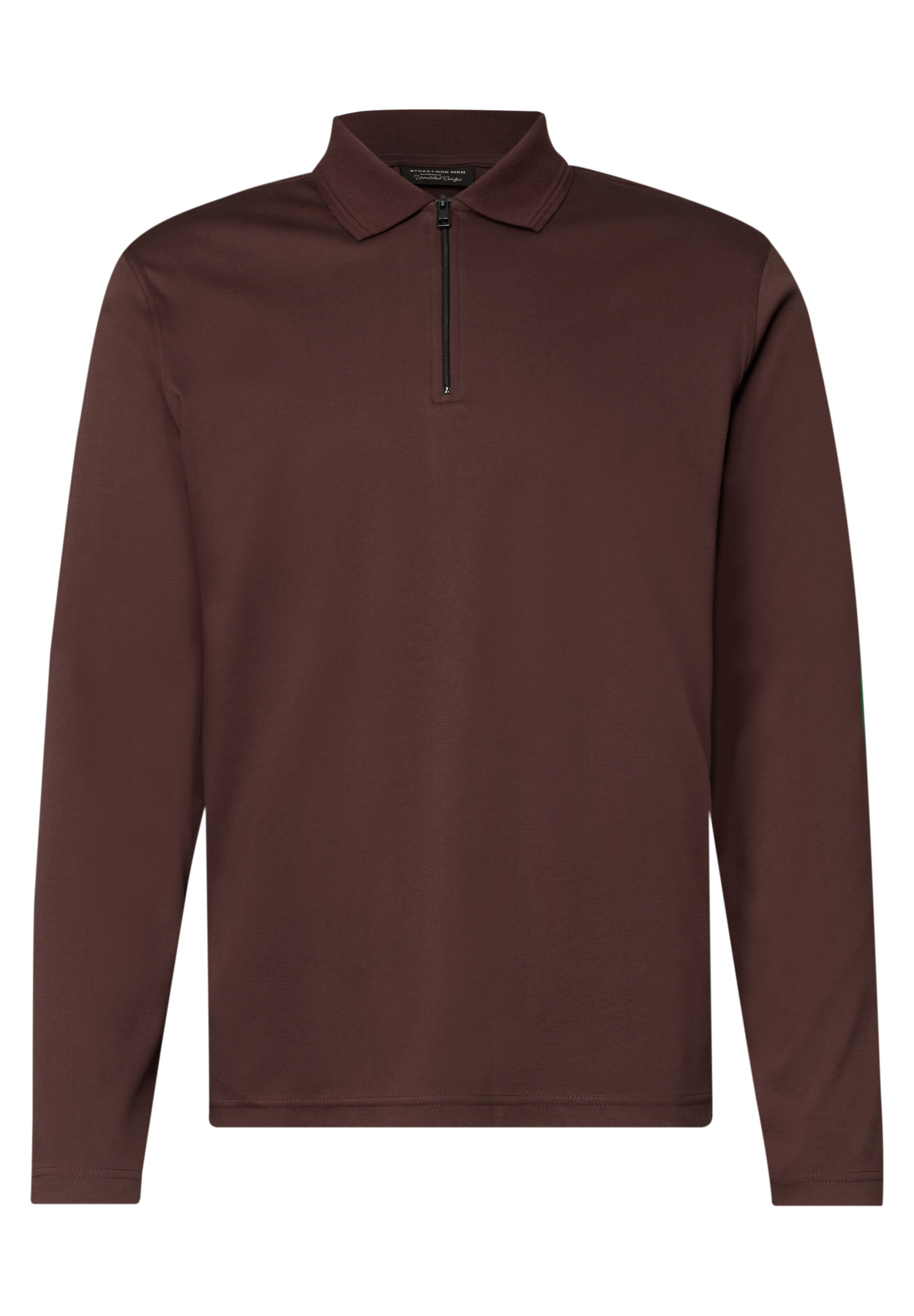 Street One MEN Langarm Poloshirt mit Zipperdetail in XXXL in kastanienbraun, Produktansicht