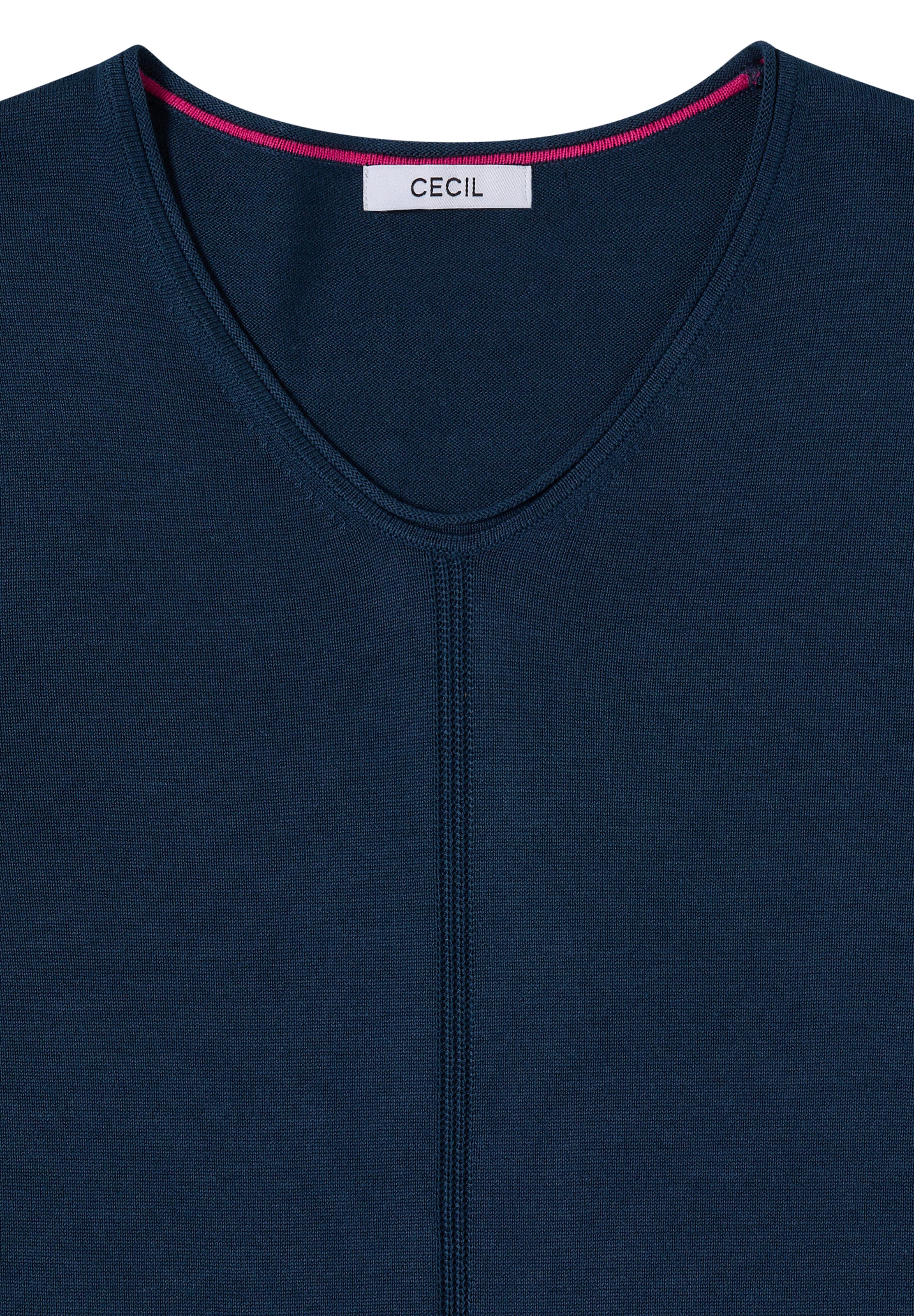 CECIL Basic Pullover mit V-Neck in Unifarbe in Blau