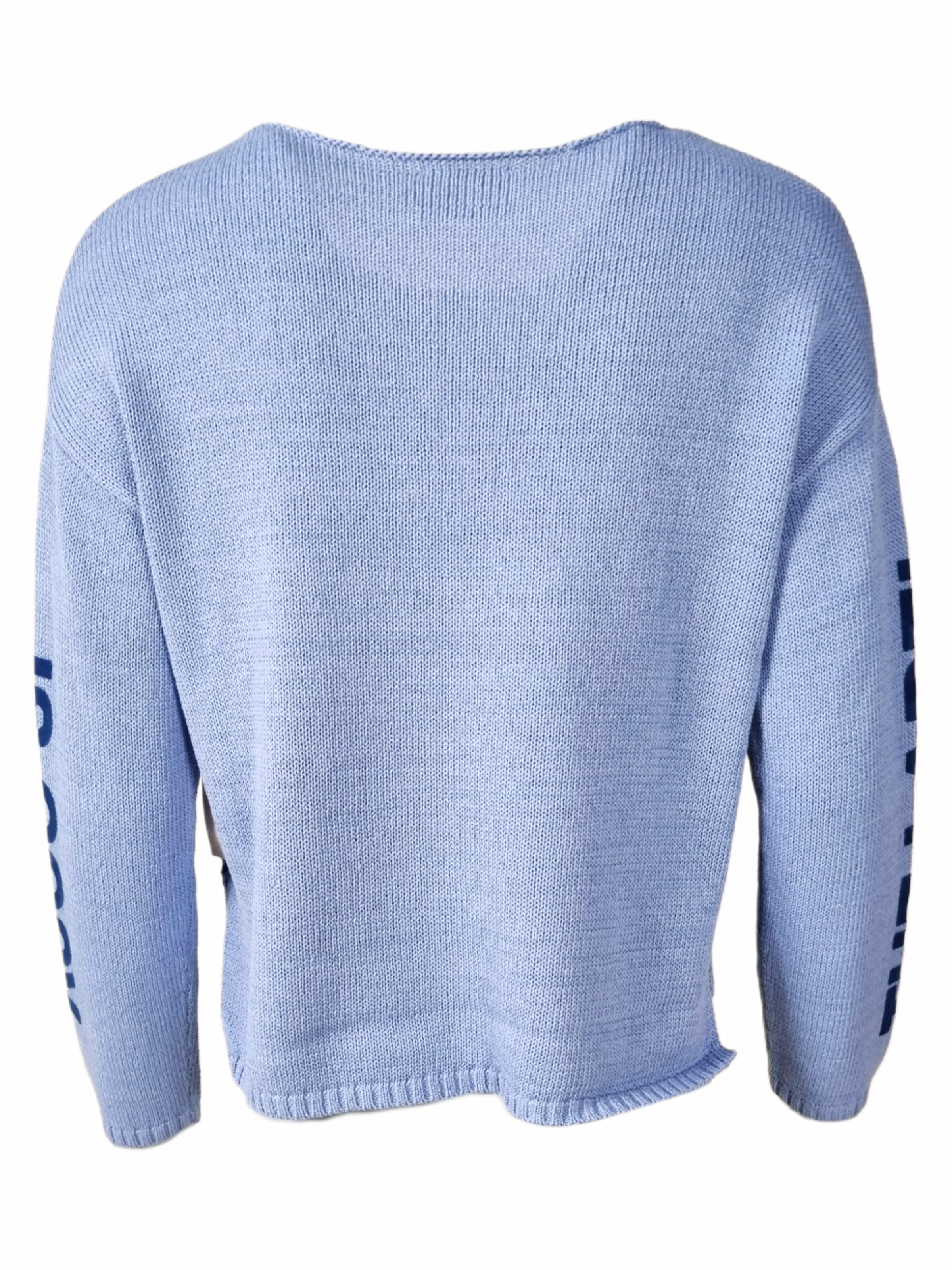 LIKS. Munich Sweater 'Strickpullover Baumwolle Leinen mit Flockprint - BrittaC' in Blue