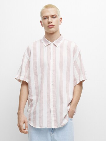 Pull&Bear Comfort fit Button Up Shirt in Pink: front