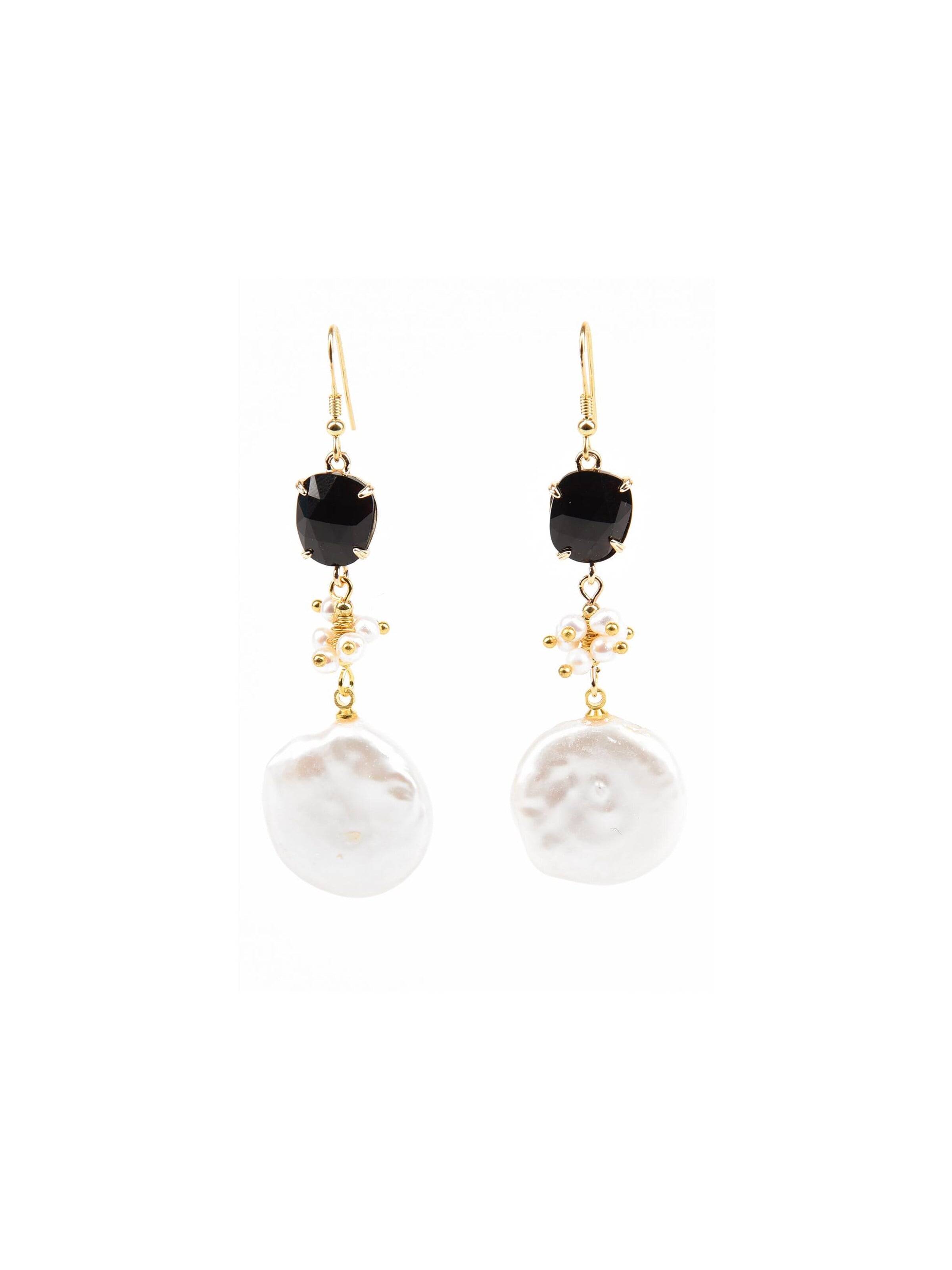 Addicted2 Earrings 'Stige Orecchini con Perla e Onice' in 80 x 42 x 42 cm in Gold / Black / Mottled white, Item view