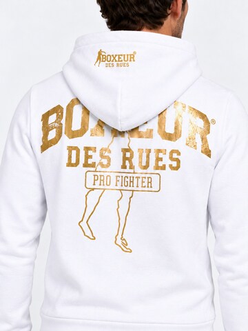 Boxeur des Rues Hausanzug 'Herren Set Boxeur des Rues: Fitted Hoodie mit Reißverschluss Weiß + Jogginghose Schwarz, Goldenes vertikales Logo'‌‌‌‌ in Mischfarben